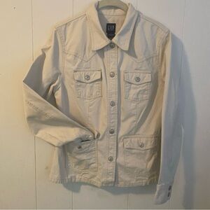 Women’s Gap Jean Jacket Blazer Military Safari 100% Cotton Snap Closure Medium